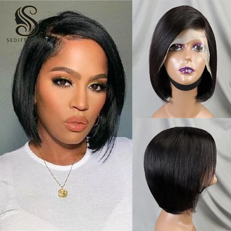 

Pixie Cut Bob Wig 13X4 Lace Front Short Bob Straight Human Hair Wig Colored Brazilian Remy Hair Preplucked Pixie Straight Wig