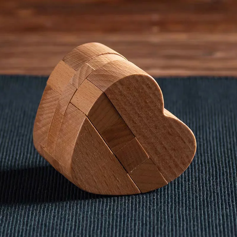 Luban Lock Heart Shaped Puzzle Wooden Disentanglement Brain Teaser Puzzles IQ Test Mind Challenge Toys For Kids Adults - view 3