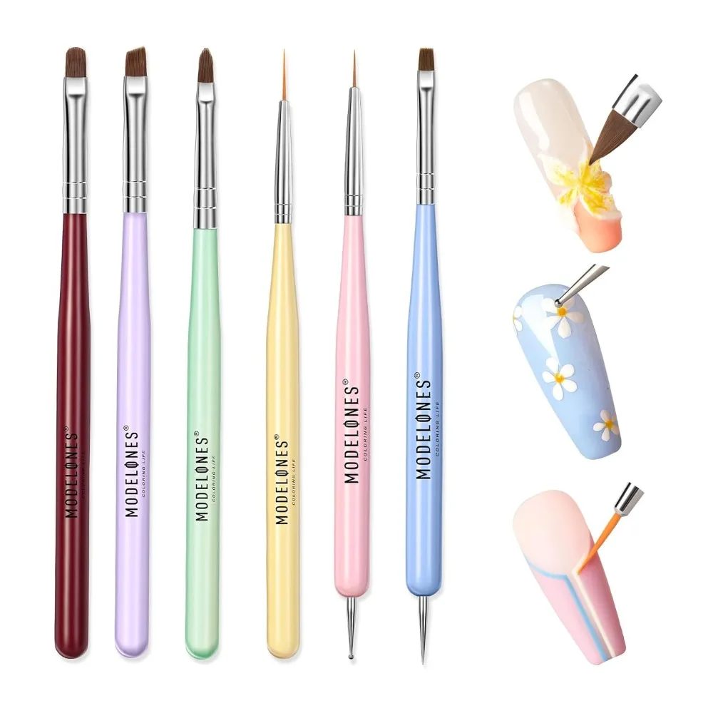 Professional Nail Art Brushes Set Gel Polish Liner Clean Up Dotting Pen Carving Tool for 3D Design Painting Extension Apex Building Manicure Tools Kit 6pcs