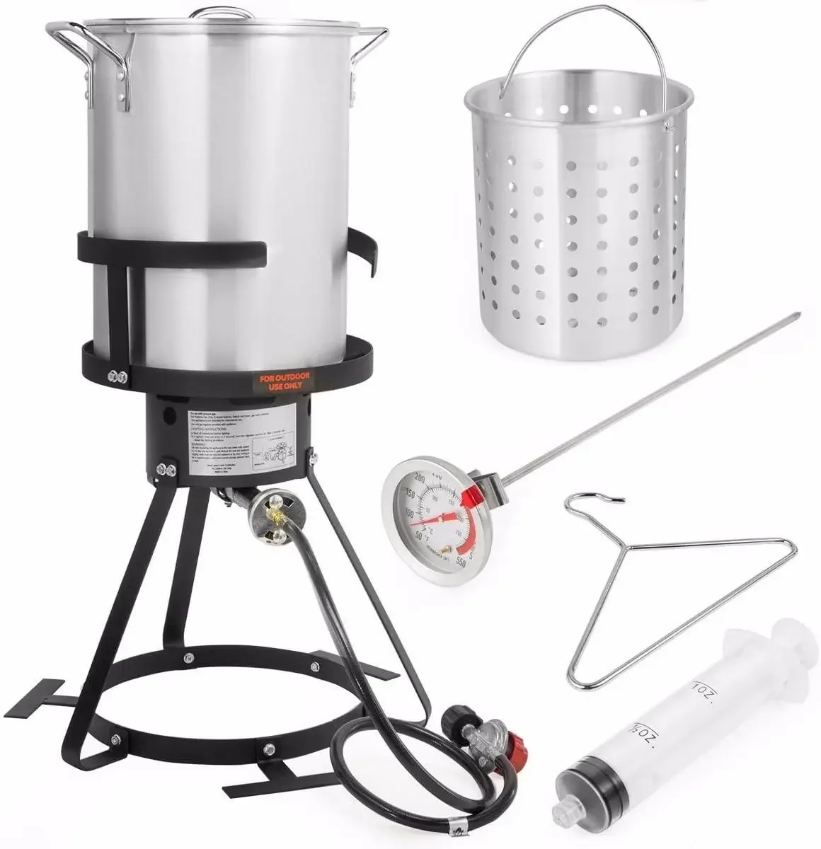 30Qt Turkey Deep Fryer Deluxe Aluminum 37,000 BTU Outdoor Roaster Pot Boiling Lid Seafood Cajun Gas Stove Burner Stand Injector