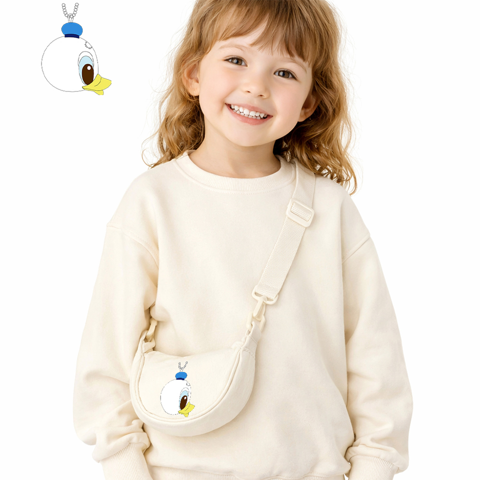  Disney Kids Canvas Crossbody Bag Donald Duck Cartoon Crescent Bag Lightweight Large Capacity Cute Blue Hat Casual Bag 