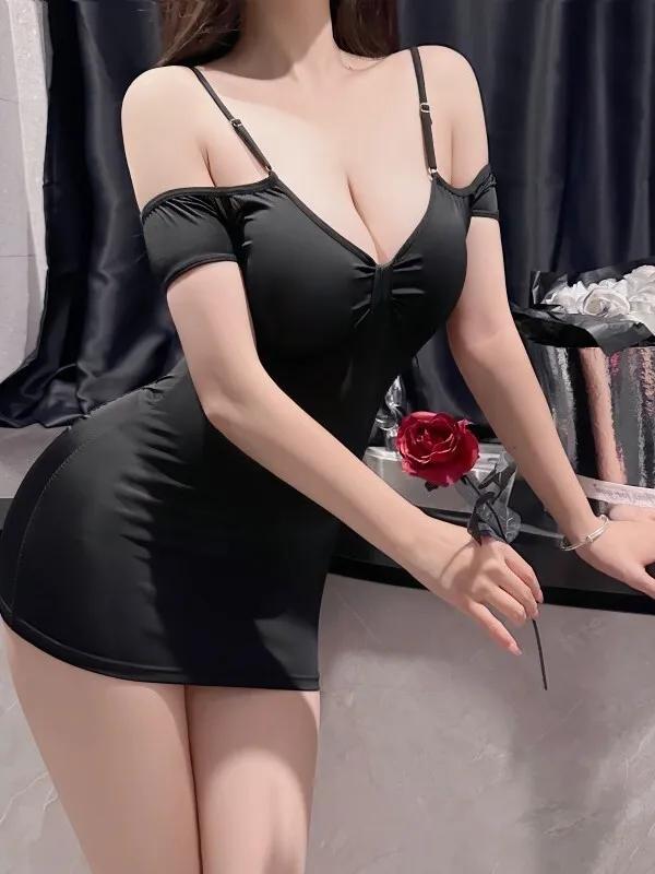 

Сексуальное висящее нижнее белье на бретельках из ледяного шелка, полое очарование для взрослых, элегантное нежное полое платье с запахом на бедрах, чистое желание, популярное платье для ночного клуба HD4Z