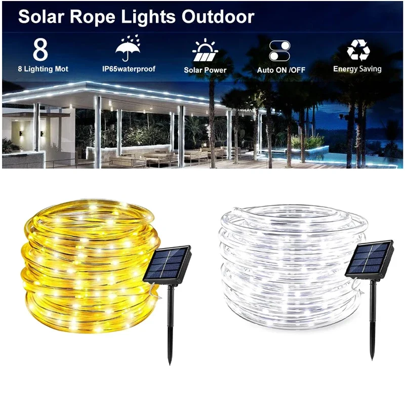 

Уличный солнечный веревочный светильник, водонепроницаемый садовый рождественский декор, 32 м/22 м/12 м/7 м, рождественская гирлянда, гирлянда, гирлянда, сказочная полоса