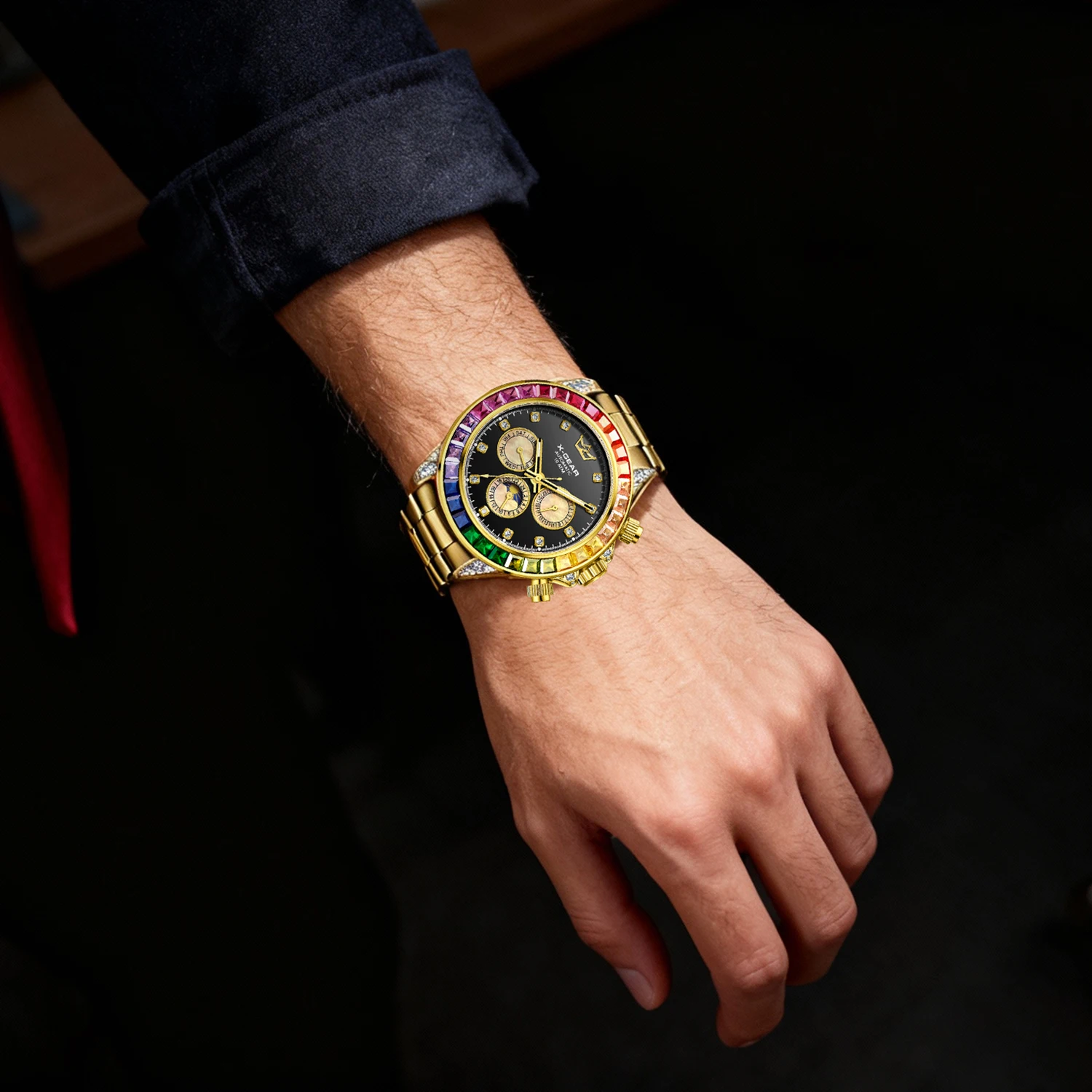 ساعة X-GEAR الفاخرة للرجال ثلاثية الطلب الفرعي 6 أيدي حركة ميكانيكية مضيئة مقاومة للماء نمط الأعمال