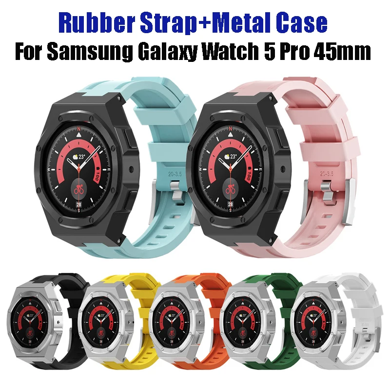 Strap+Metal Case For Samsung Galaxy Watch 5 Pro 45mm Modification Kit Rubber Silicone Band For Galaxy Watch 5Pro DIY Mod Kit