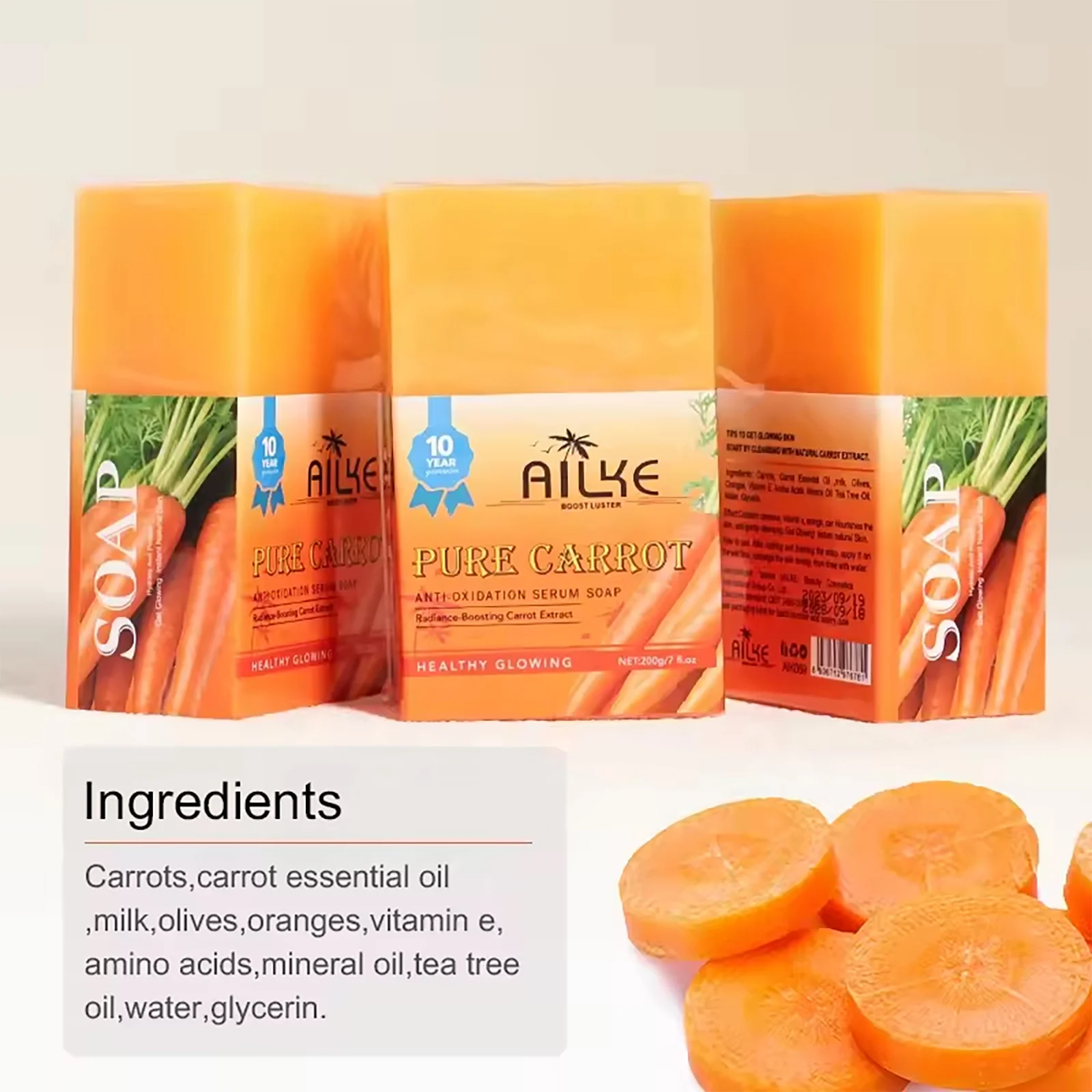 AILKE Pure Carrot Anti-Oxidation Serum Soap, Skin Brightening Soap Bar, Cleaning Stains, With Vitamin C