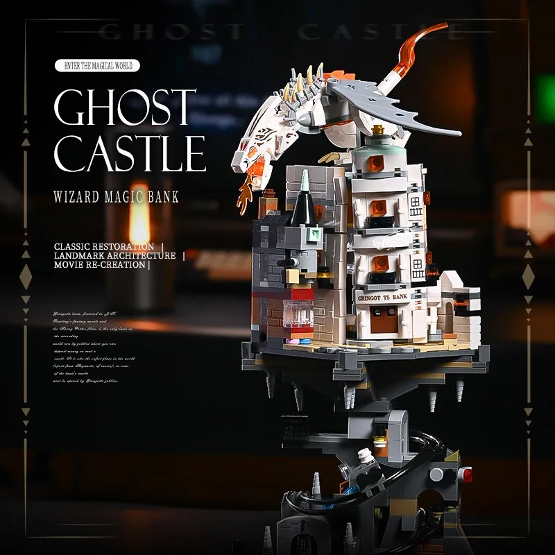 1056pcs 미니 매직 월드 드래곤 빌딩 벽돌 모델 DIY Gringotts 마법사 은행 자기 조립 블록 홈 데코 크리 에이 티브 장난감
