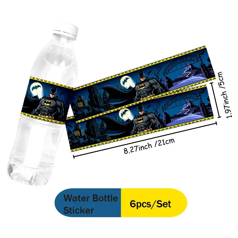 Warner Bros. Batman-Motto Pappteller, Becher, Wimpelkette, Aufkleber – Happy Birthday Party Deko Einweggeschirr-Set – Detail 12