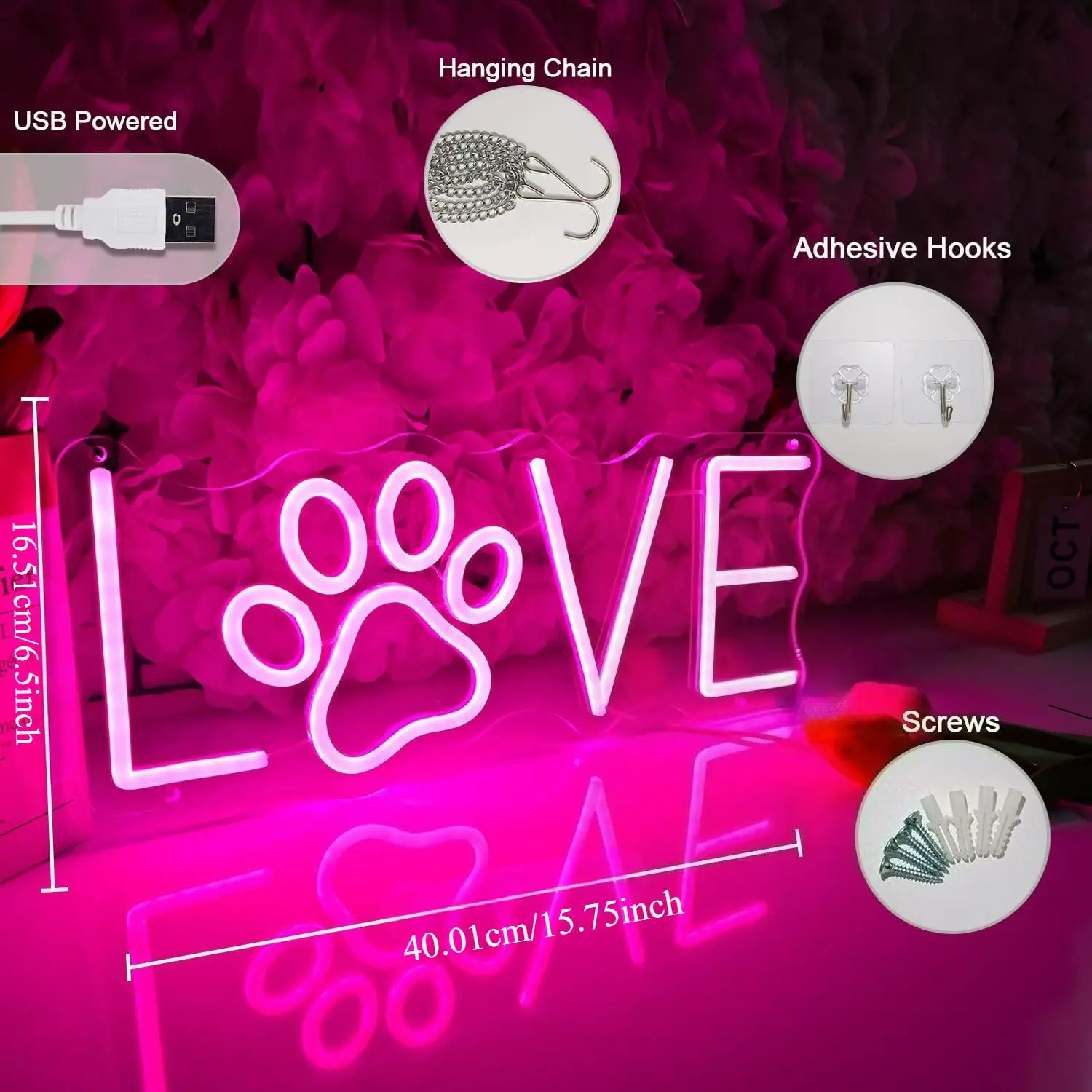 Love Paw Neon Sign USB Dimmable LED Light for Pet Room Bedroom Living Room Dog Cat Lover Themed Wall Art Decor Special Gifts view 5
