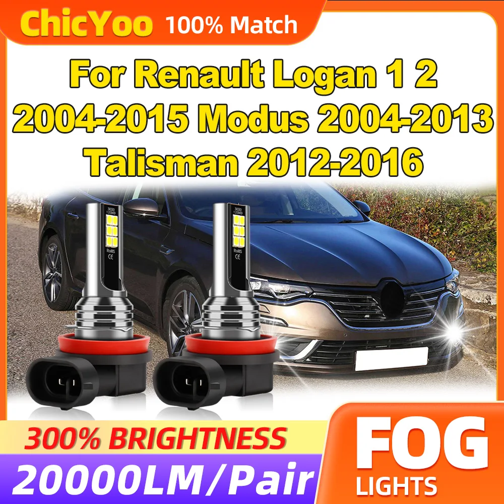 60W Fog Lights 20000LM Fog Lamps 12V 6000K Canbus No Error For Renault Logan 1 2 2004-2015 Modus 2004-2013 Talisman 2012-2016