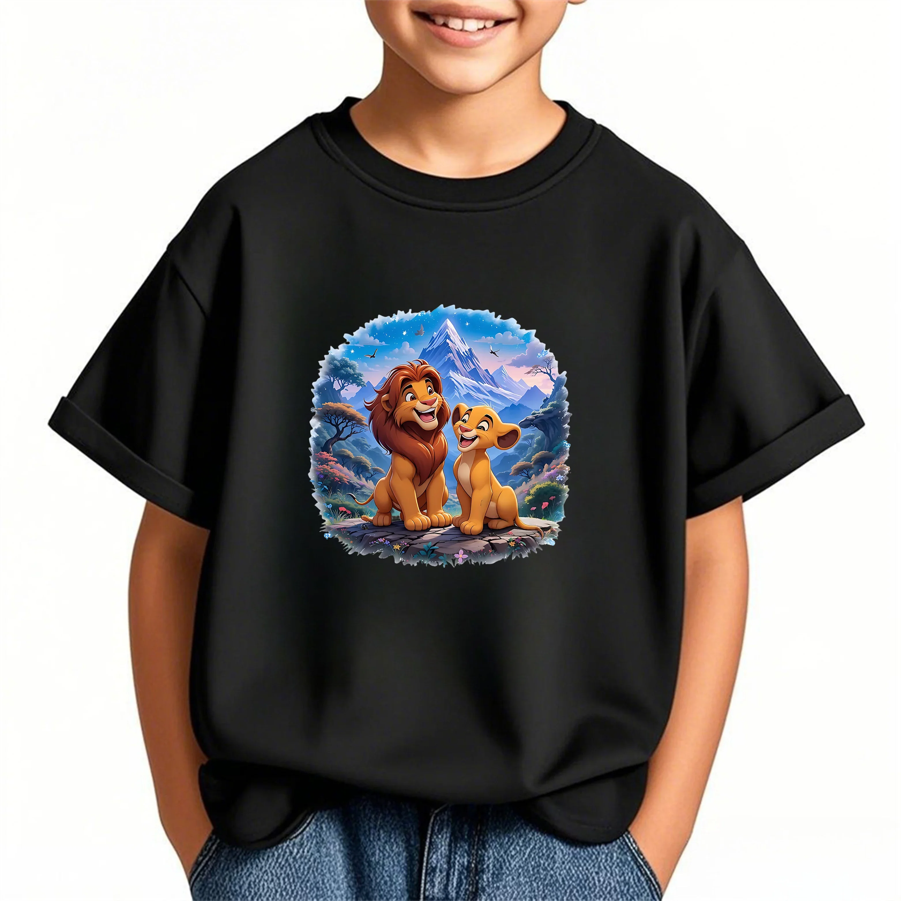 

Летняя стильная футболка с изображением Короля Льва для детей 3-14 лет, с милыми животными-друзьями, для активного отдыха на природе