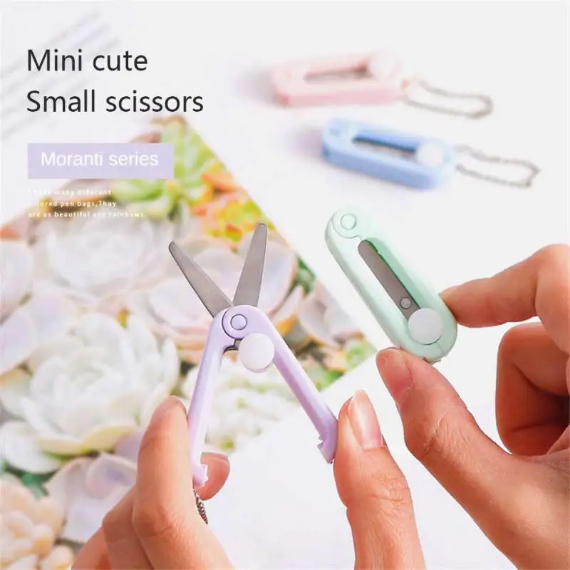 Cute Mini Portable Scissors Simple Folding Paper Cutter Student Stationery Scissor School Office Supplies Multifunction Keychain