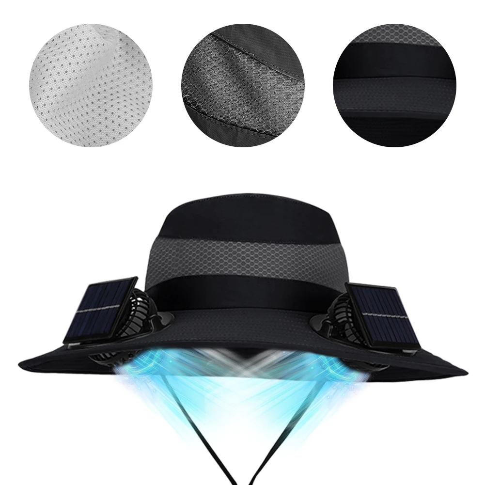 

Solar Fan Hat with Solar/Charging Fan Outdoor Wide Brim Sun Hat Outdoor Drawstring Fishing Hat for Outdoor Riding Hiking Fishing