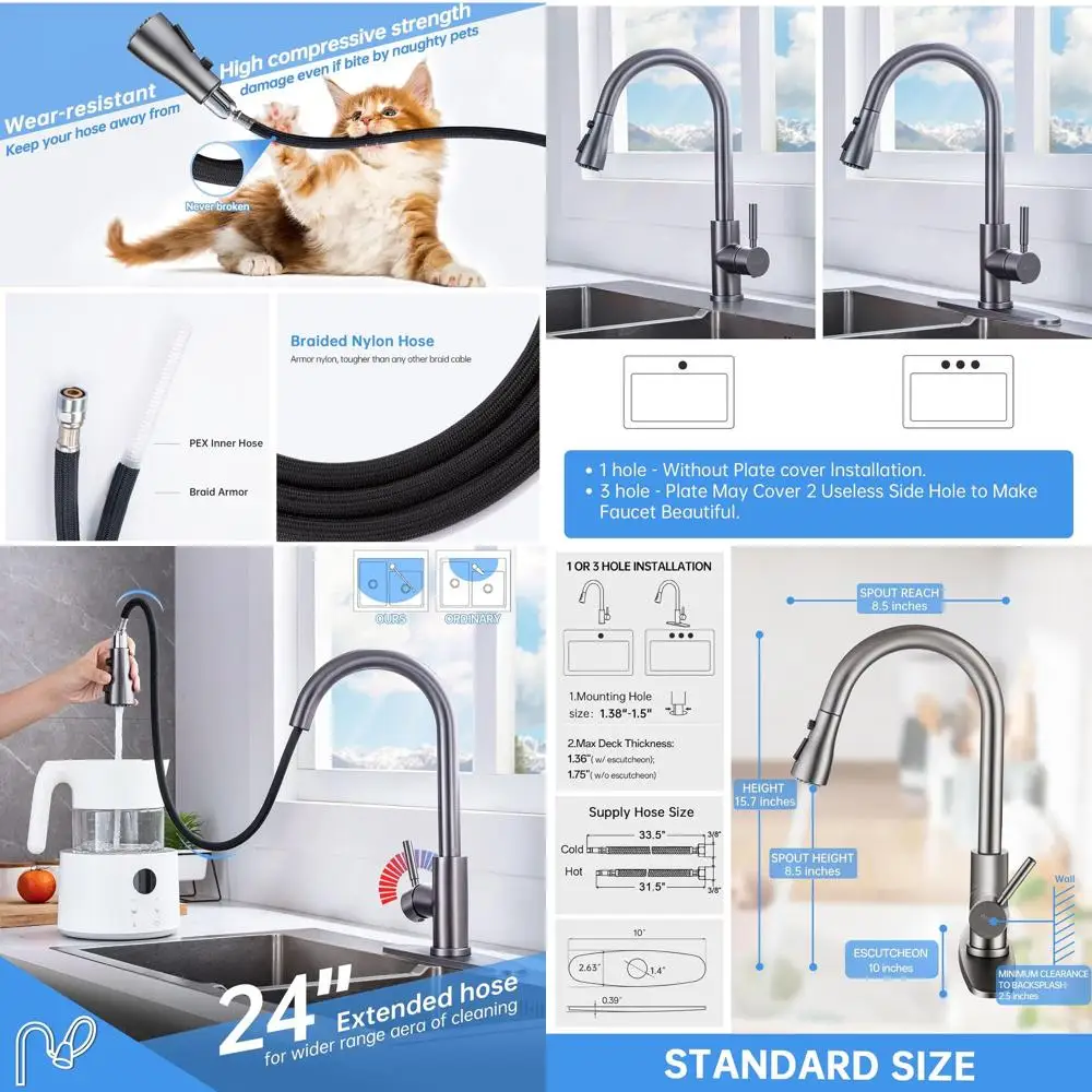

Single Handle Pull-Down Sprayer Faucet in Gunmetal Black for Kitchen Sink, RV, and Commercial Use