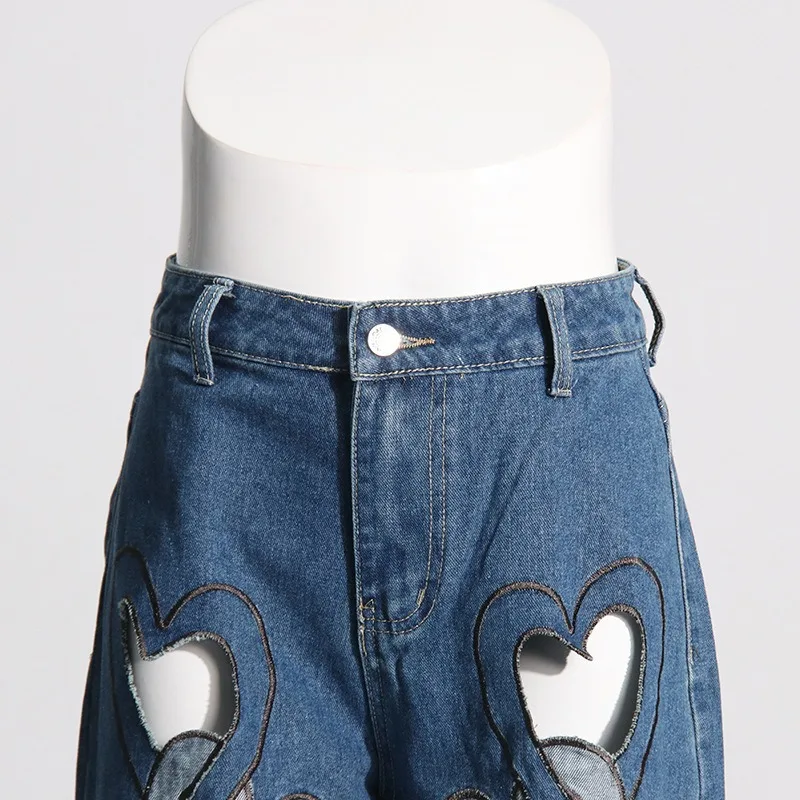 Beautyblue-pantalones vaqueros elegantes con agujeros para mujer, Vaqueros holgados de cintura alta, parte inferior de pierna ancha Y2k, color azul, otoño