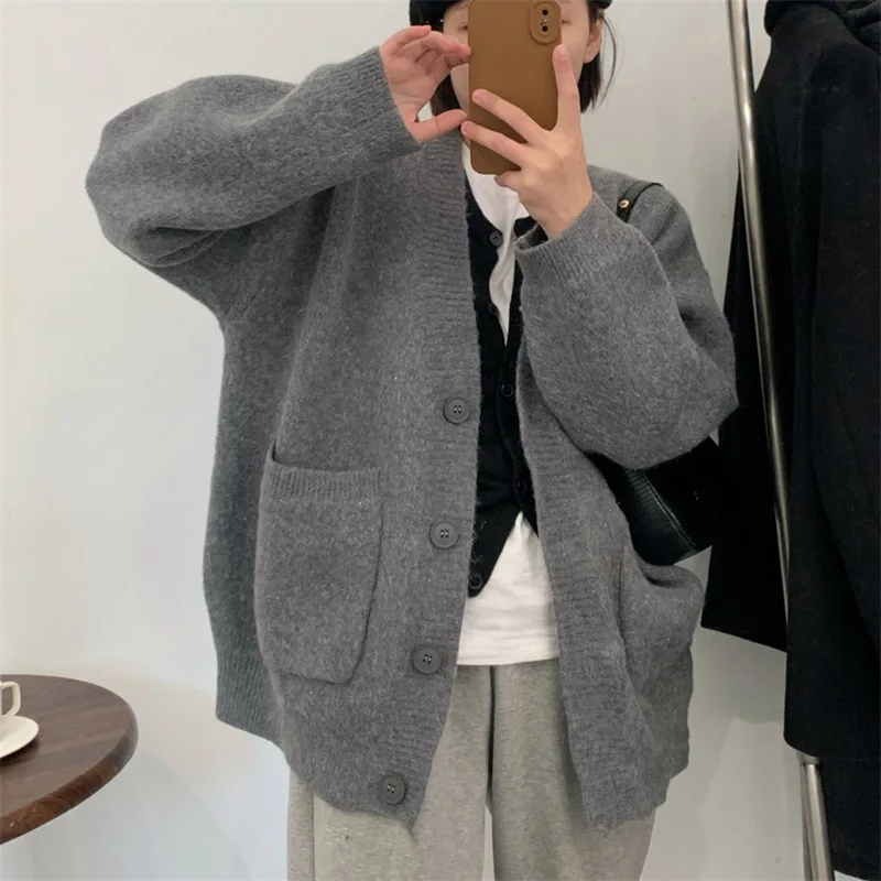 

Autumn Winter Women Cardigan Sweater Coats Fashion Female Long Sleeve V-neck Knitted Jackets Y2k Korean Casual Sweater Cardigans