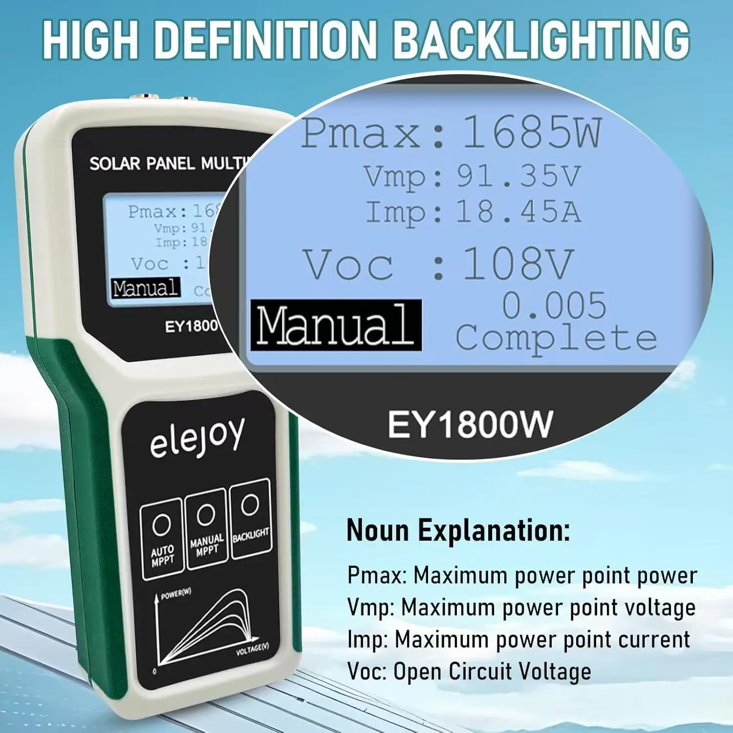 EY-1800W zonnepaneeltester en MPPT-multimeter-PV-datetestkit voor thuis/commercieel gebruik, 20-120V/0-60A zonnesysteemanalysator