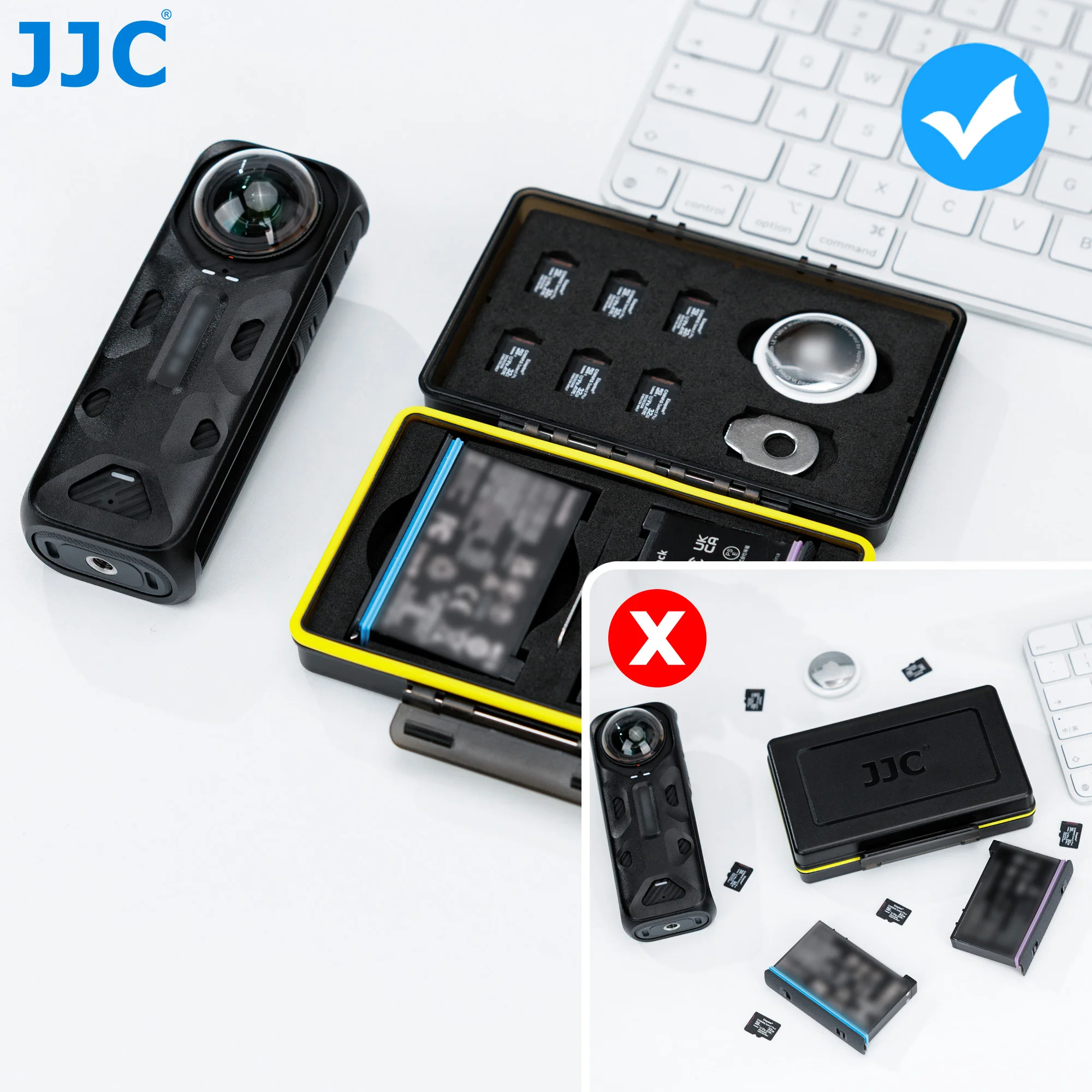 

JJC 360 X5 Camera Battery Case SD Card Holder Water-Resistant Anti-Shock Case for Insta360 X5 X4 X3 Batteries With AirTag Slot