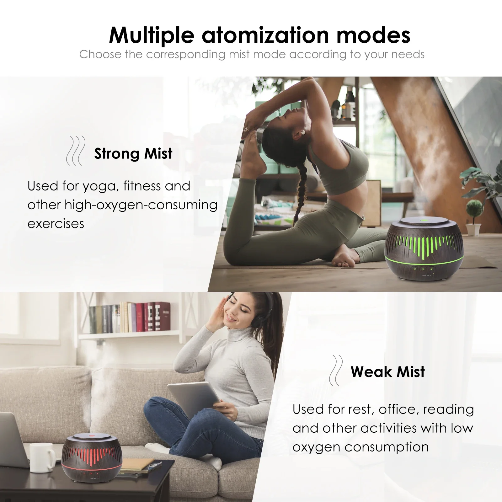 スマートリモコンエッセンシャルオイルディフューザー - 500ML 木目調アロマセラピー加湿器