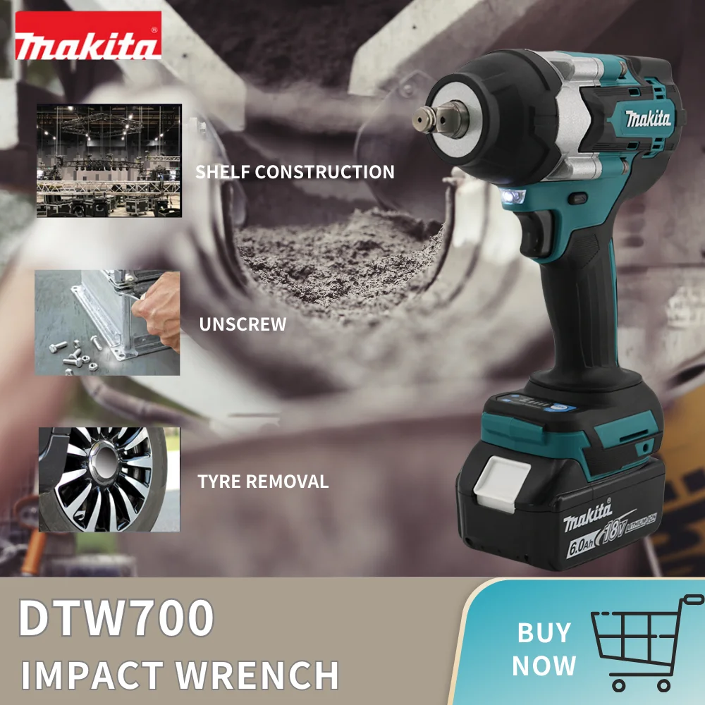 

Makita DTW700 Brushless Electric Wrench Cordless Impact Wrench 700N .m High Torque Multifunctional 18V Battery Power Tools