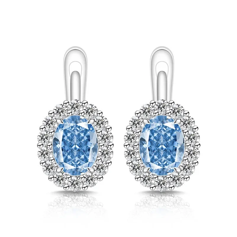 Exquisite Ice Flower-Cut Pigeon Egg 925 Sterling Silver Earrings with High-Carat Diamond Egg-Shaped Earrings for Ladies' Jewelry
