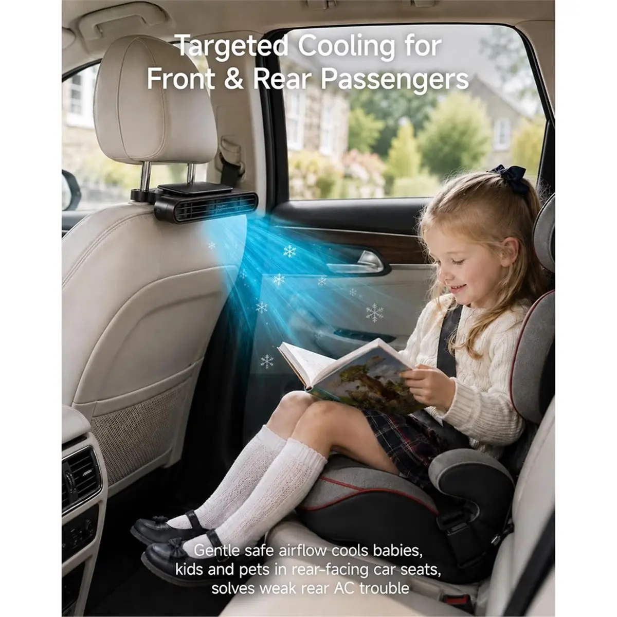 HDL Car Seat Fan for Driver & Backseat 2026 Upgraded USB Headrest Fan with Aromatherapy, 3 Speeds Cooling Fan