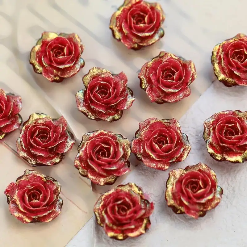  Pack of 10 Shimmering Resin Camellia Petals Handmade Crafting Supplies Gradient Glittering for Handmade Jewelry and Decorations