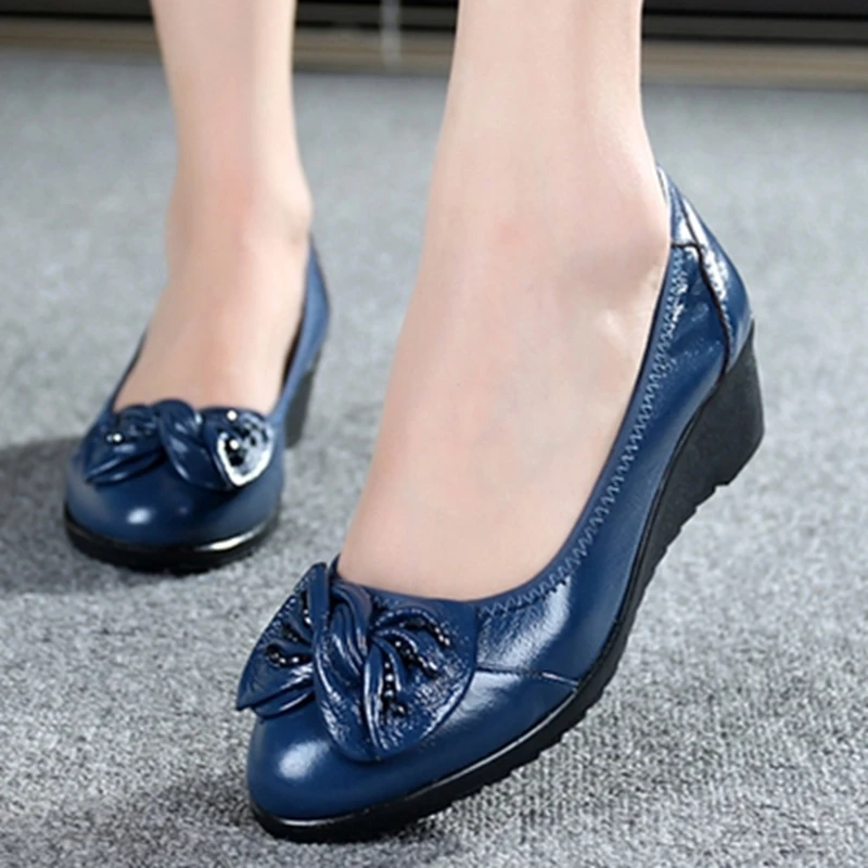 

2023 Spring Autumn Loafers Comfortable Women Genuine Leather Wedge Single Shoes Woman Casual Nurse Work Shoes Lady Casual Shoes