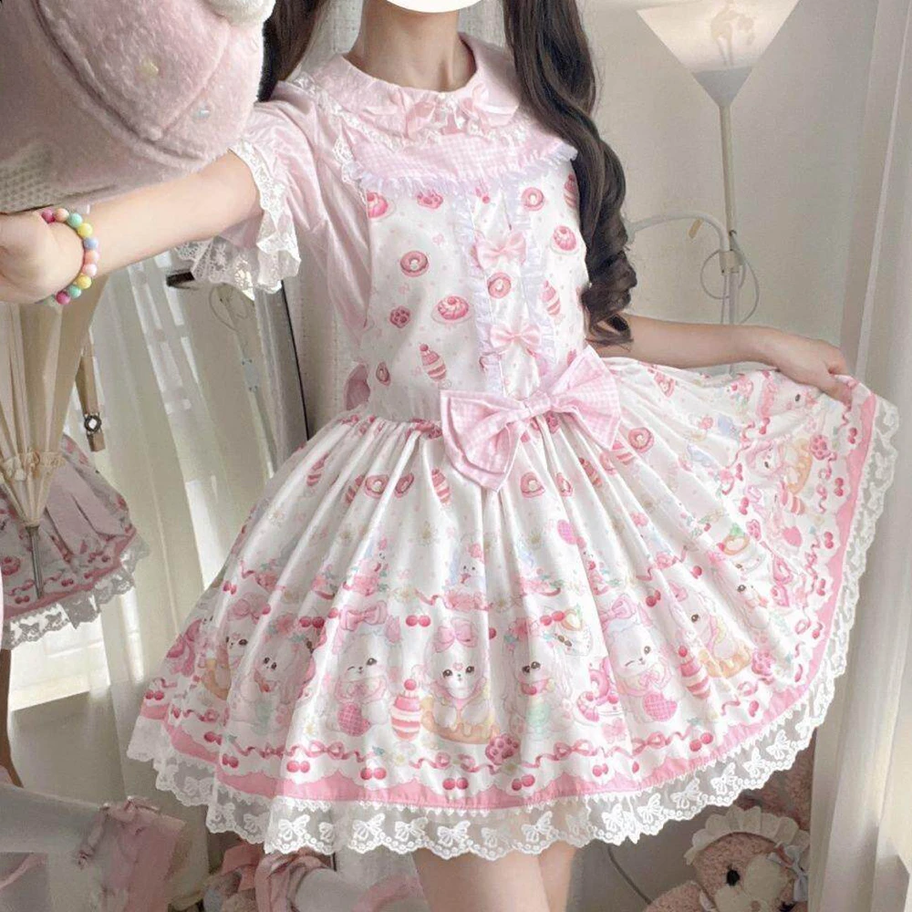

Lolita strap lolita dress suspender bow cute Japanese lo cute sweet strap skirt everyday versatile summer