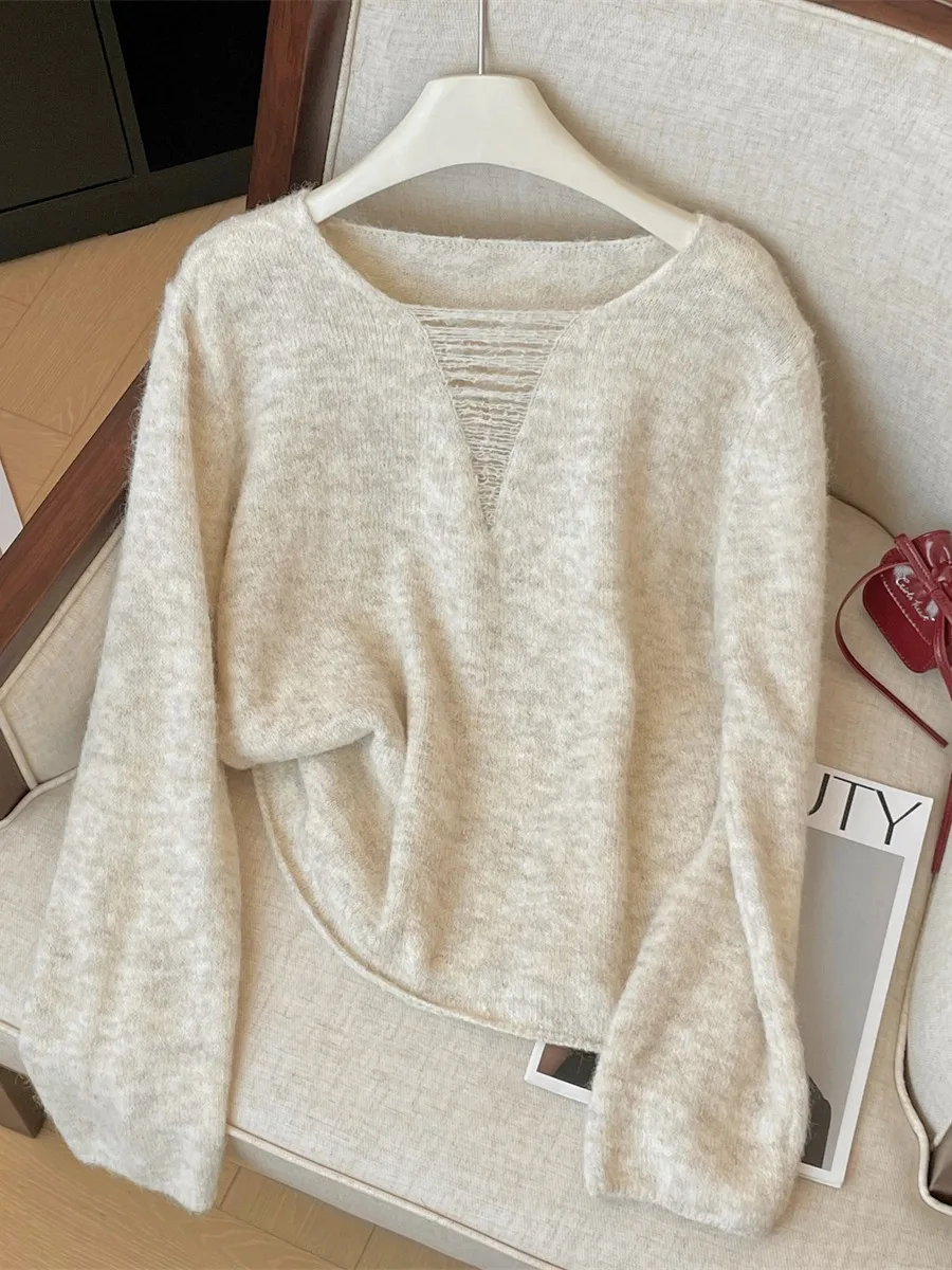 

Faionable mat V-Ne Long Sve Knitwear Ele Light Maturi Sle Top for Women Sweet Loose Fit All Seasons