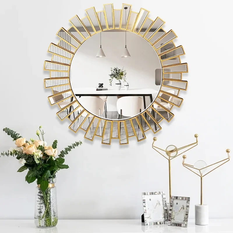 Factory direct sales metal frame glass mirror surface patch circular decorative wall mirror living room bathroom high-definition