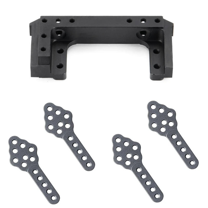 5 Pcs For 1/10 RC Crawler Axial SCX10 Parts: 1 Pcs Front Bumper Mount Servo Stand & 4 Pcs CNC Metal Shock Absorber Mount Adjust