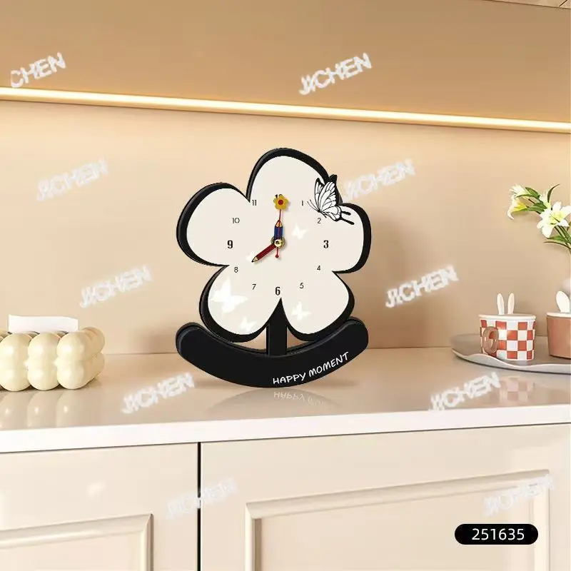 

HZ Flower Cartoon Creative Clock Living Room Desktop Crafts Ornament Decorative Clock Bedroom Bedside Mute