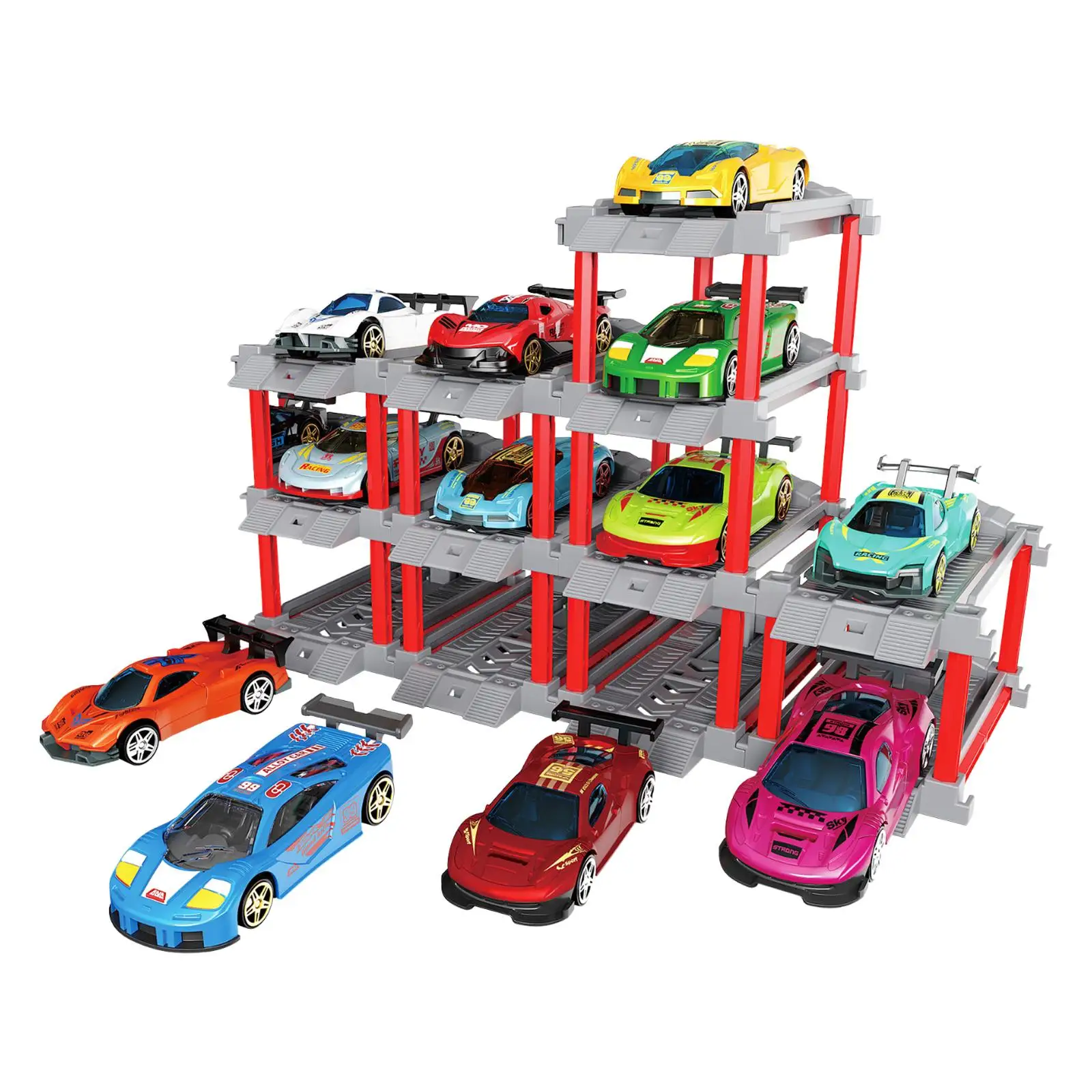 Zurückziehen Fahrzeug Set DIY Gebäude Sammlerstück Parkplatz Garage Spielzeug Spielset für Preis Box Festival Party Gefälligkeiten Geburtstag Sand