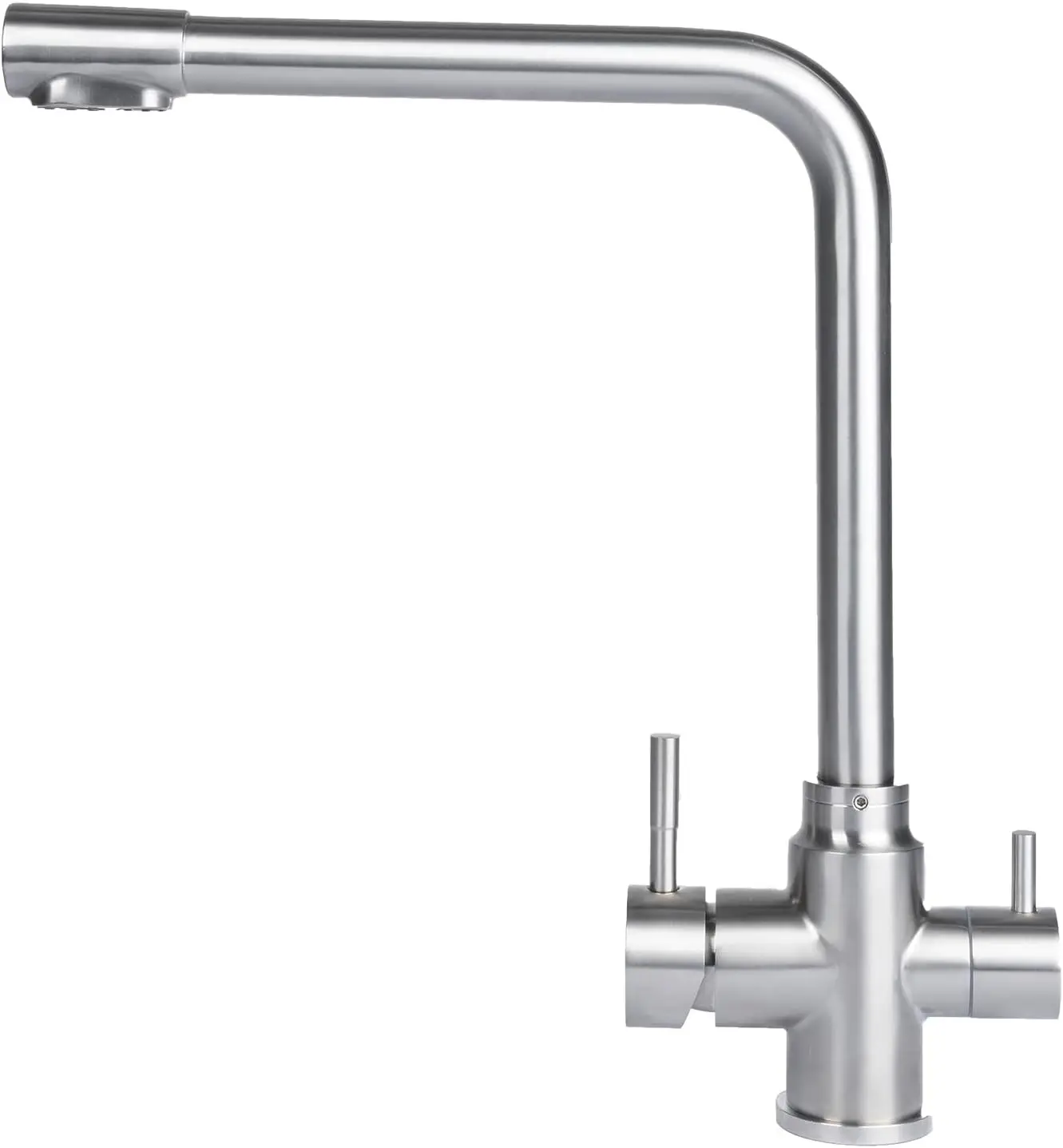 3 Way Drinking Tap Dual Handle Kitchen Sink Faucet, 3 in 1 Faucet for Water Filtration/Cold/hot Water, Stainless Steel Drinking