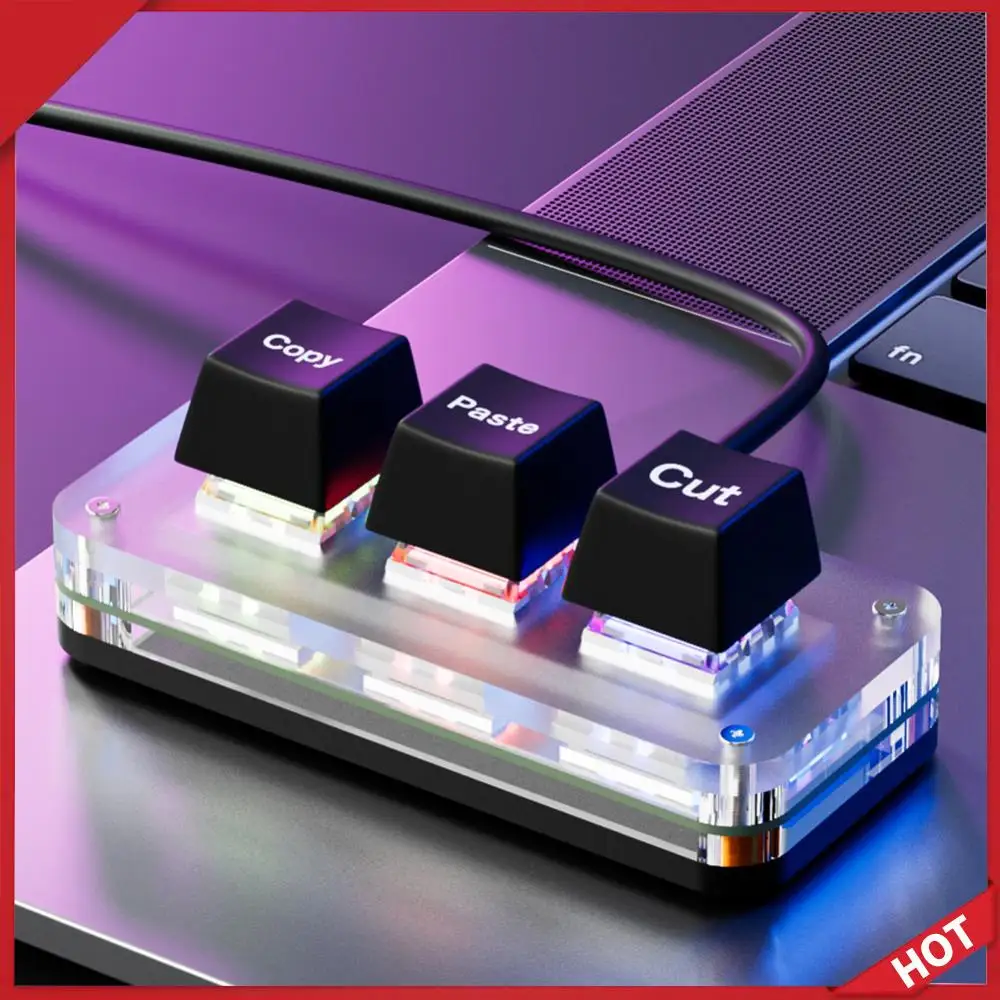 Teclado Mecânico de 3 Teclas RGB Ctrl X C V com Atalho para uma Mão, USB Tipo-C para Contabilidade, Trabalho ou Jogos de Ritmo