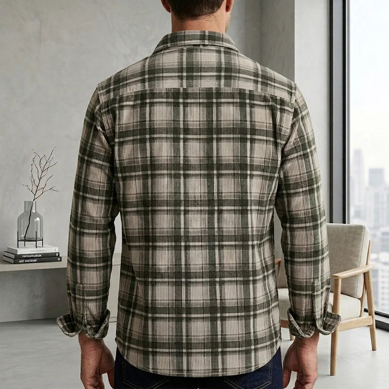 2026 Neues Vintage Japanisches Herren-Karohemd mit Langen Ärmeln, Herbstmode, Bequemes Kordhemd, Künstlerisch, Trendig, Klassische Hemden und Oberteile – Detail 3