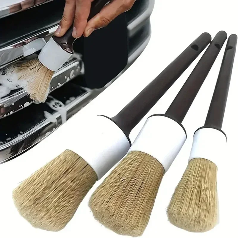 3PCS Car Exterior Interior Detail Brush Boar Hair Bristle Brushes for Car Cleaning Auto Detail Tools Dashboard Cleaning Brush