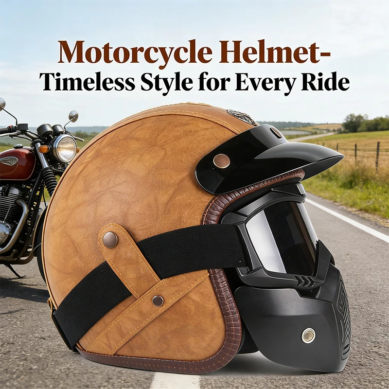 

Retro Vintage 3/4 Open Face Helmet 4 Season Unisex Motorcycle Helmet for Electric Scooter Moped Cruiser Casual Riding