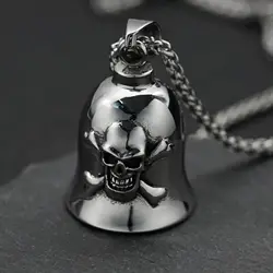 Retro Gothic pirate big ghost head skull bell pendant necklace men's punk motorcycle riding rock jewelry