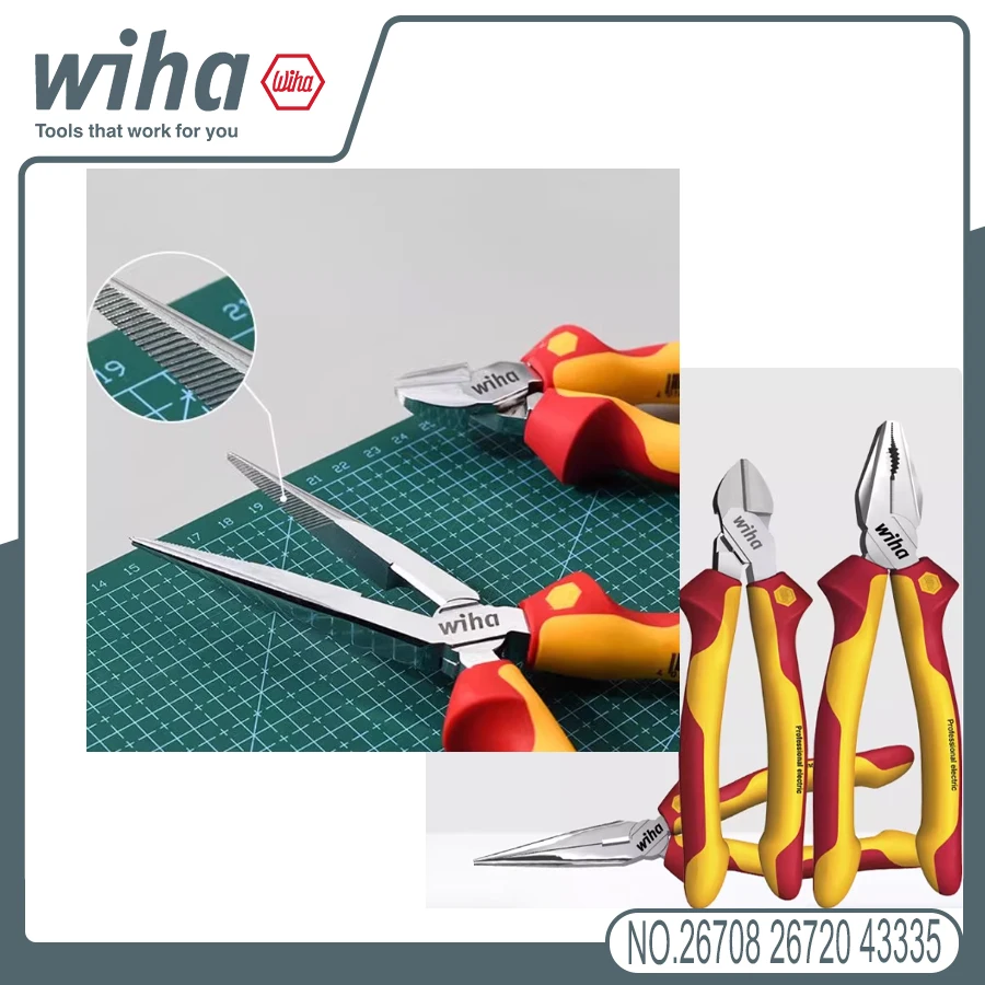 Wiha 1000V VDE Insulated Pliers Set Needle Nose Diagonal 1 Unit 3 Pcs 26708 26720 43335