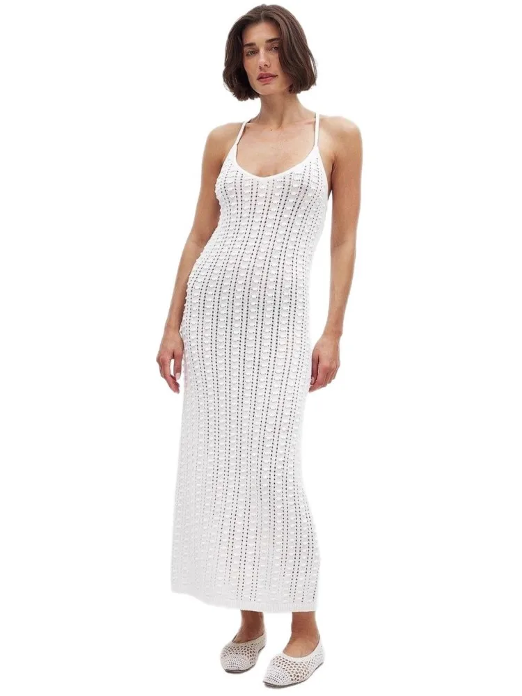 Robe de plage longue en tricot pour femmes, Sexy, ajourée, décolleté en v profond, sans manches, Cover-Up pour Bikini, dos nu, robe de vacances, automne, 2026