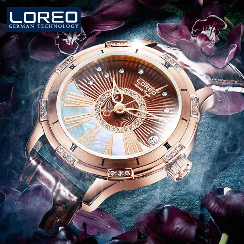 LOREO Ladies Small Watches Fashion Watch Seagull Automatic Mechanical Leather Wrist Watch For Women 5ATM Waterproof Reloj Mujer