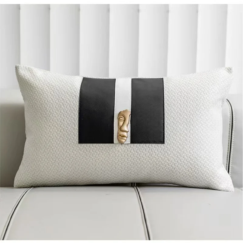 Black And White Pillowcase Modern Style Simple Light Luxury Waist Pillowcase Metal Figure Decoration Pillowcase Home Furnishings