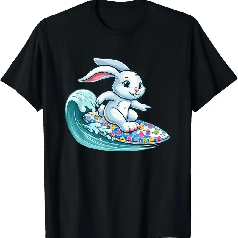 

Surfing Easter Bunny Graphic Tee Cute Animal Surfer Rider Men's Cotton T-Shirt