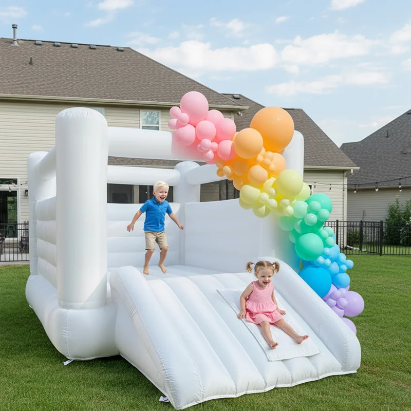 12ft Kids Birthday Gift White Bounce House Indoor Outdoor Softplay Inflatable White Castle Bouncer with Blower Customization