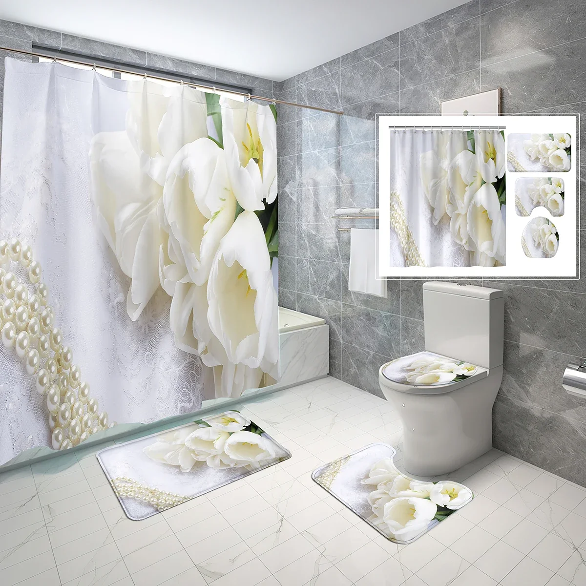 

Набор из 4 предметов: занавеска для душа с розами, коврик для ванной, цветочная занавеска для ванной комнаты, романтический комплект занавесок для душа в деревенском стиле с цветочным узором