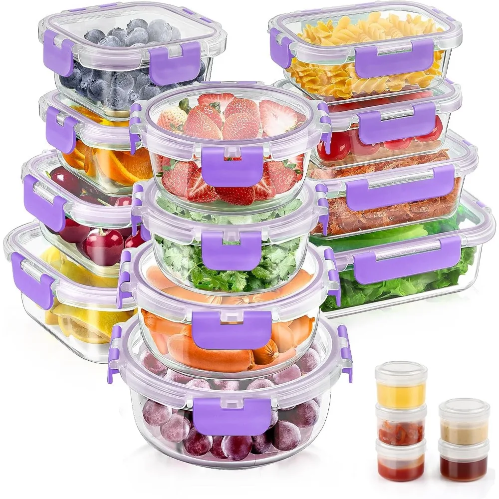

34pcs Glass Food Storage Containers with Lids, Airtight Leak-Proof BPA-Free for Microwave Oven Freezer Dishwasher
