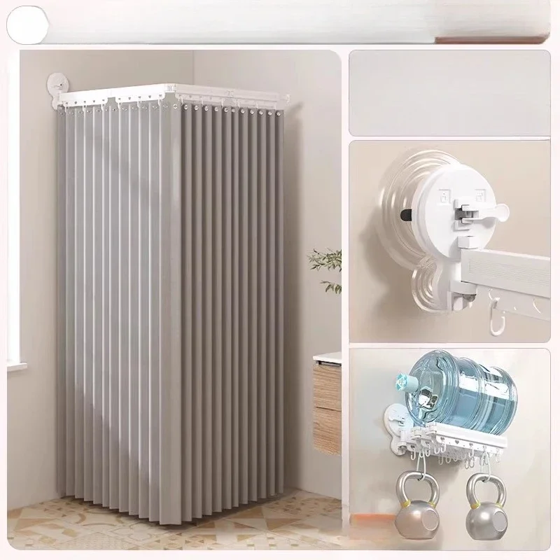 Foldable Shower Curtain Waterproof Bath Room Partition Shower Wet And Dry Separation Double Suction Cup Reinforcement Screen
