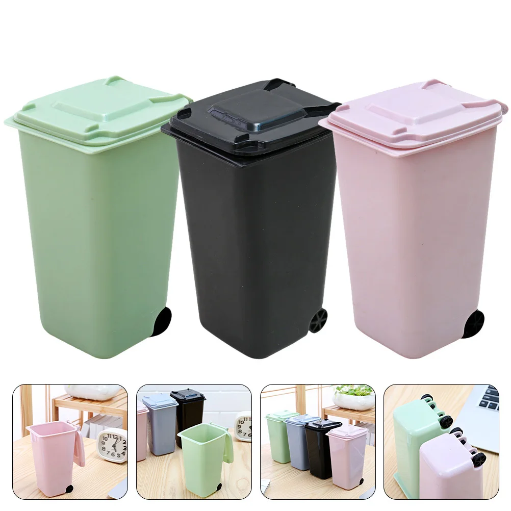 

3 Pcs Mini Desk Trash Can Bin Garbage Cans Small Cute for Tiny Multifunction Waste